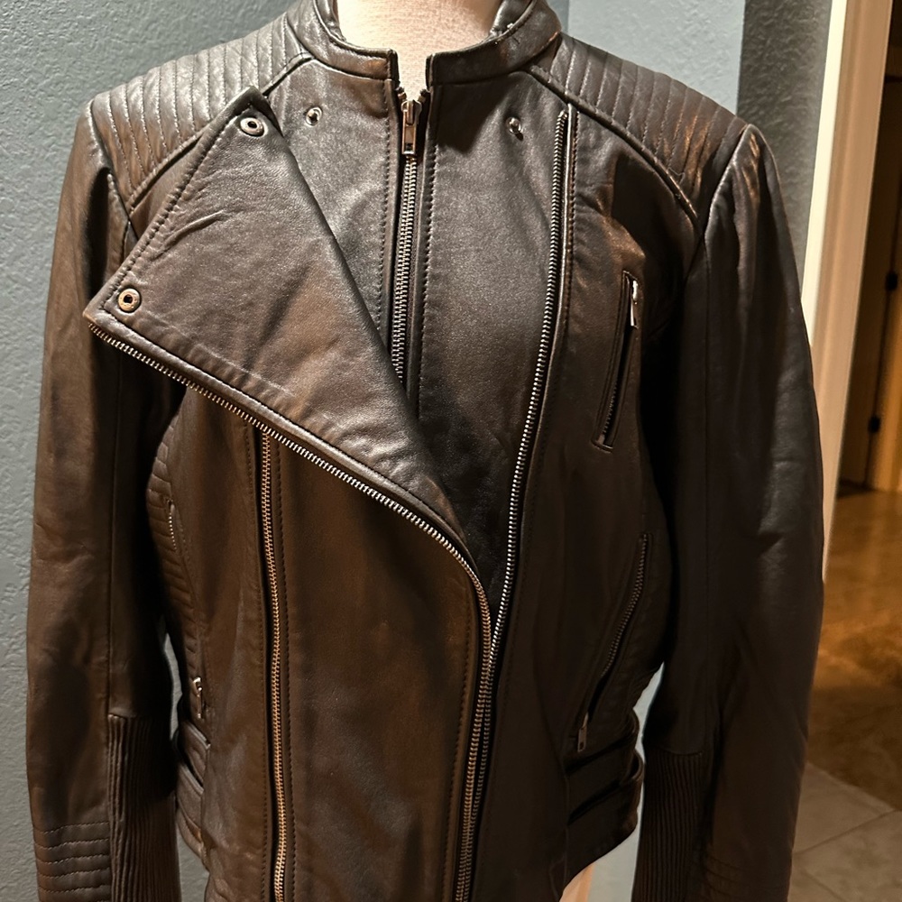 Lucky Brand Black Leather Moto Jacket